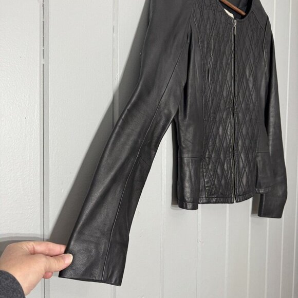 HINGE Seattle Nordstrom’s Diamond Quilted Leather Jacket Zip Black Size Small - Picture 4 of 13